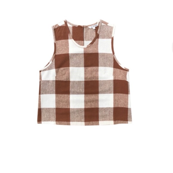 Ali Golden Tops - ALI GOLDEN Silk Crewneck Tank In Chestnut Plaid Size Small